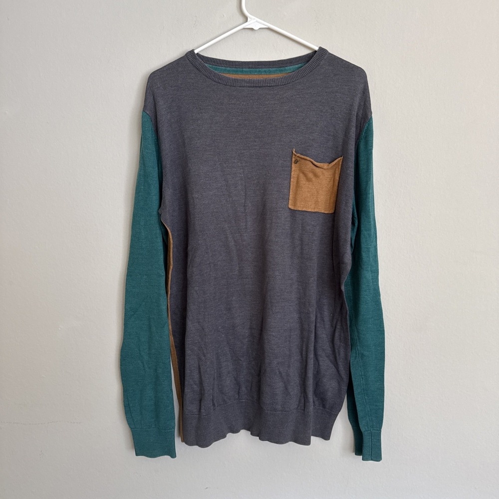 Billabong Crewneck Pullover Two Tone Sweater Front Pockets Mens Size Large